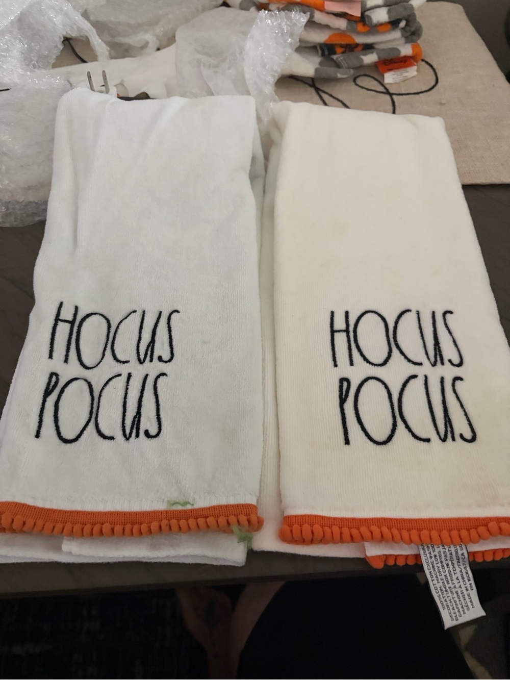 Hocus Pocus Embroidered Kitchen Towels - White with Orange Trim